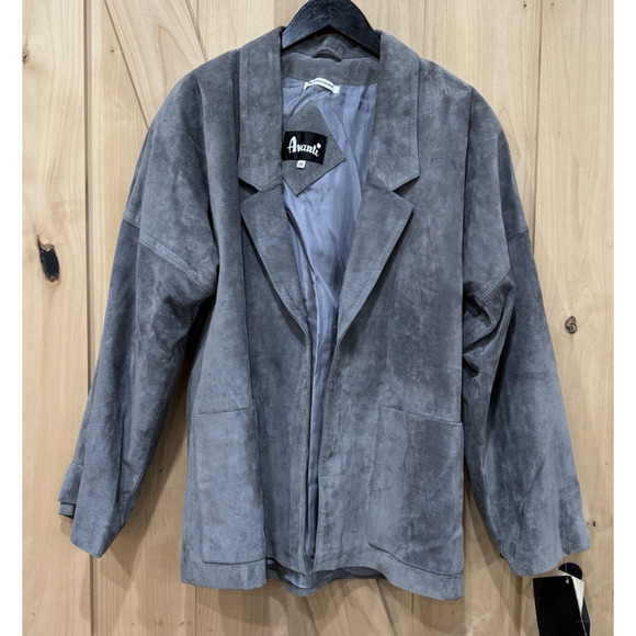 VTG Avanti Gray Genuine Pig Suede Open Jacket Push Sleeves Blazer Size Medium M - Picture 14 of 14
